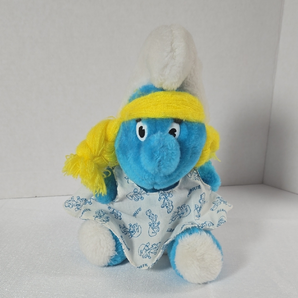 Vintage 1981 Smurfette 9" Plush Toy Peyo Girl Smurfs Wallace Berrie Dress EUC